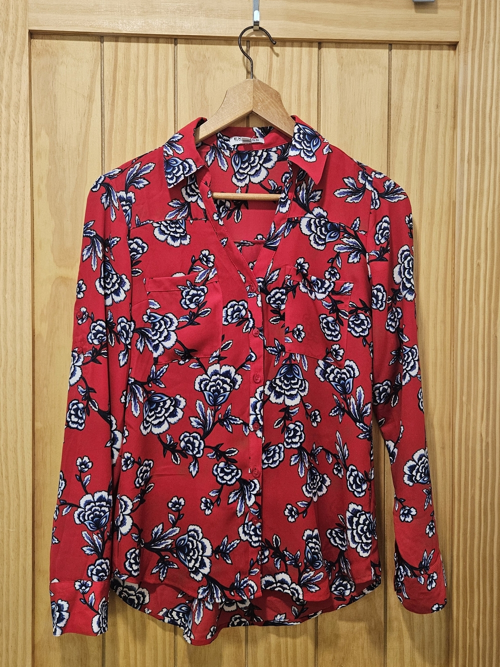Express Portofino Red Floral Button-Down Shirt